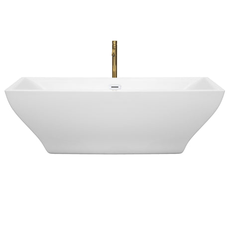 Maryam 71 Inch Freestanding Bathtub in White with Shiny White Trim and Floor Mounted Faucet in Brushed Gold