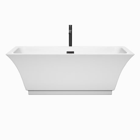 Galina 67 Inch Freestanding Bathtub in White with Floor Mounted Faucet Drain and Overflow Trim in Matte Black