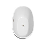 Juno 59 Inch Freestanding Bathtub in White with Floor Mounted Faucet Drain and Overflow Trim in Brushed Nickel