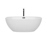 Juno 63 Inch Freestanding Bathtub in White with Floor Mounted Faucet Drain and Overflow Trim in Matte Black
