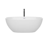 Juno 63 Inch Freestanding Bathtub in White with Shiny White Trim and Floor Mounted Faucet in Matte Black