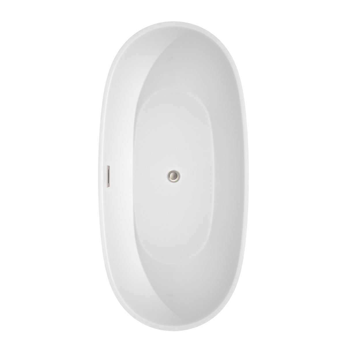 Juno 67 Inch Freestanding Bathtub in White with Brushed Nickel Drain and Overflow Trim