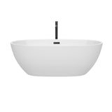 Juno 67 Inch Freestanding Bathtub in White with Floor Mounted Faucet Drain and Overflow Trim in Matte Black