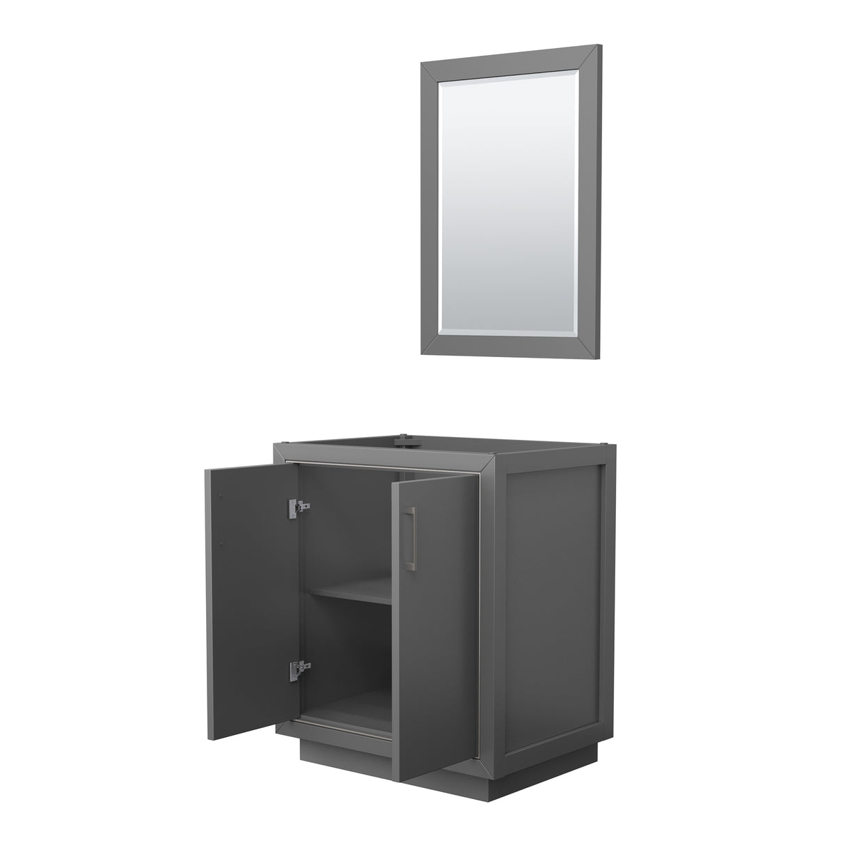 Icon 30 Inch Single Bathroom Vanity in Dark Gray No Countertop No Sink Brushed Nickel Trim 24 Inch Mirror