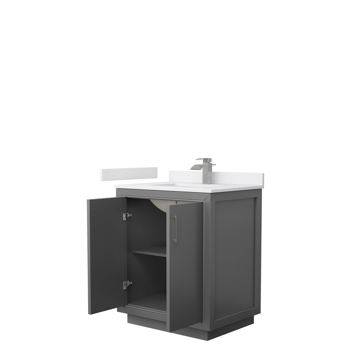 Icon 30 Inch Single Bathroom Vanity in Dark Gray White Cultured Marble Countertop Undermount Square Sink Brushed Nickel Trim