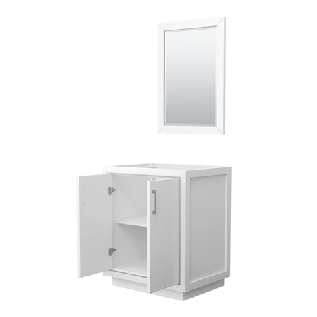 Icon 30 Inch Single Bathroom Vanity in White No Countertop No Sink Brushed Nickel Trim 24 Inch Mirror