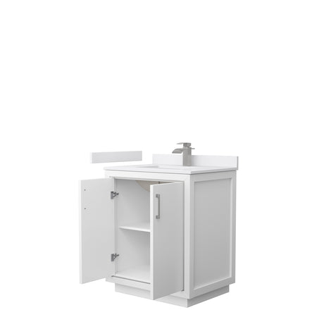 Icon 30 Inch Single Bathroom Vanity in White White Cultured Marble Countertop Undermount Square Sink Brushed Nickel Trim