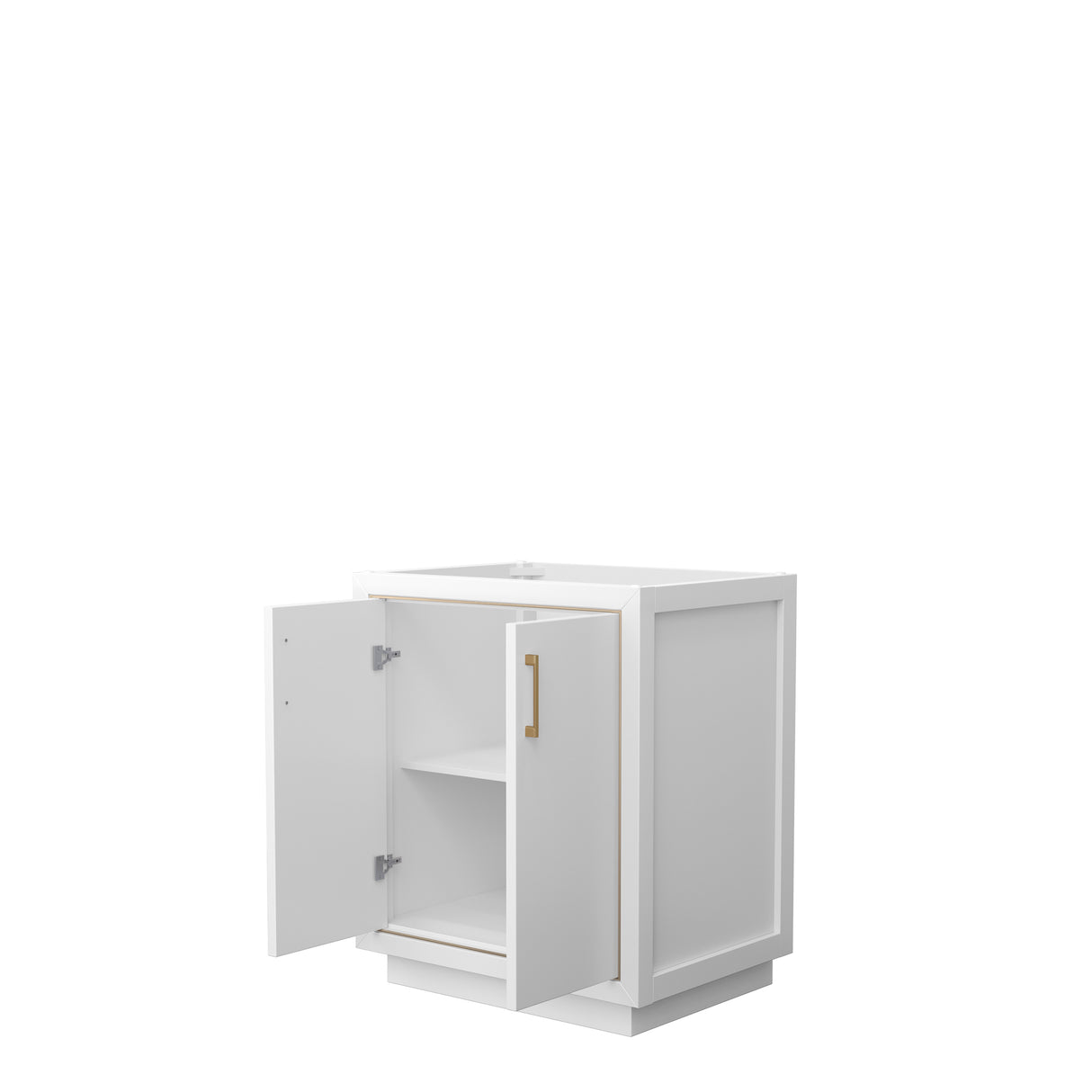 Icon 30 Inch Single Bathroom Vanity in White No Countertop No Sink Satin Bronze Trim