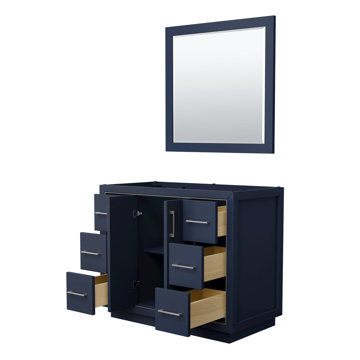Icon 42 Inch Single Bathroom Vanity in Dark Blue No Countertop No Sink Brushed Nickel Trim 34 Inch Mirror