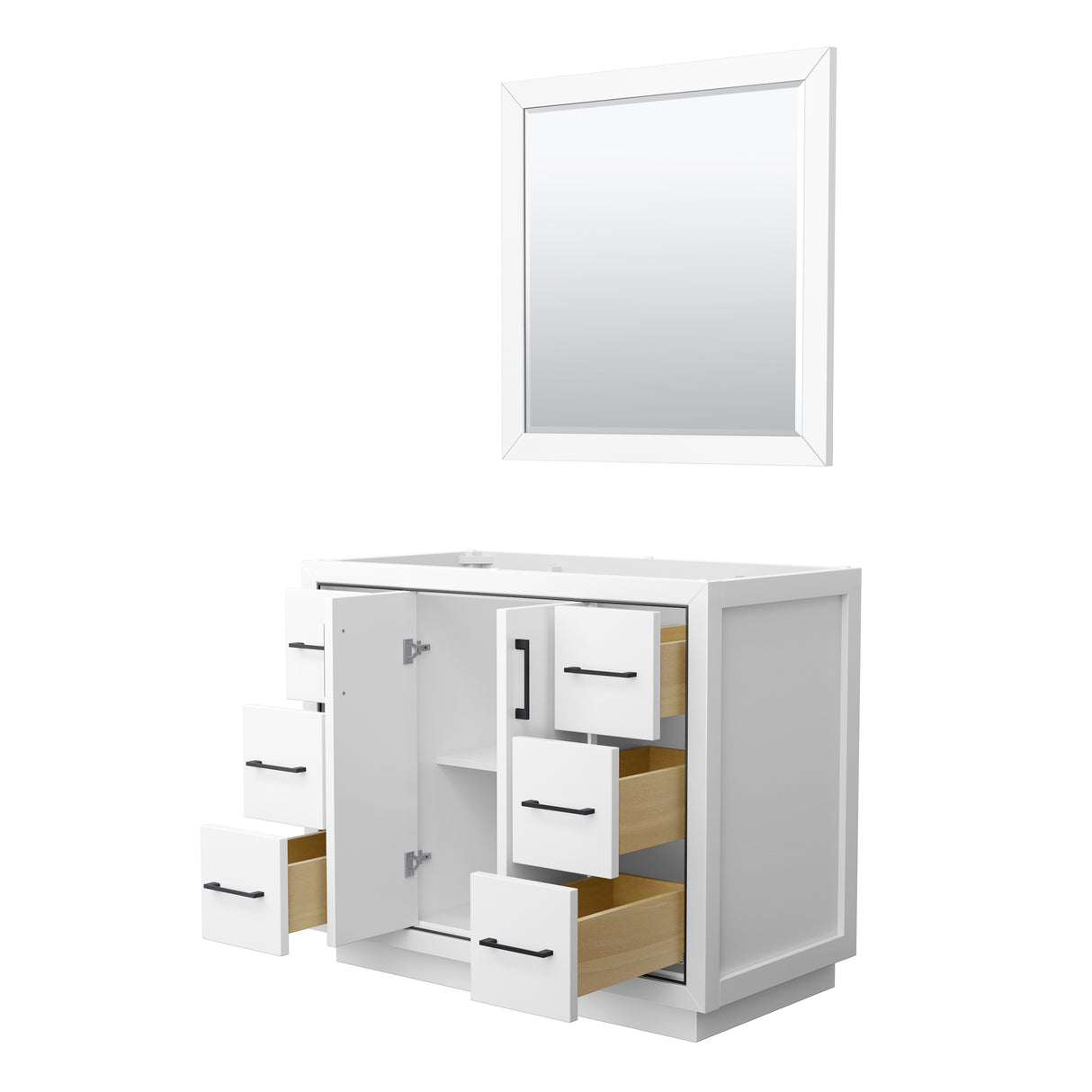 Icon 42 Inch Single Bathroom Vanity in White No Countertop No Sink Matte Black Trim 34 Inch Mirror