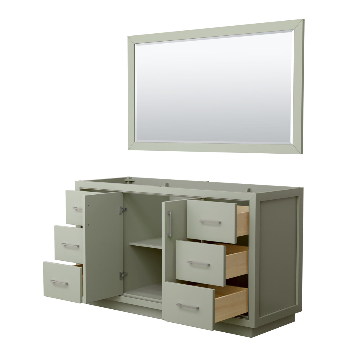 Icon 60 Inch Single Bathroom Vanity in Light Green No Countertop No Sink Brushed Nickel Trim 58 Inch Mirror
