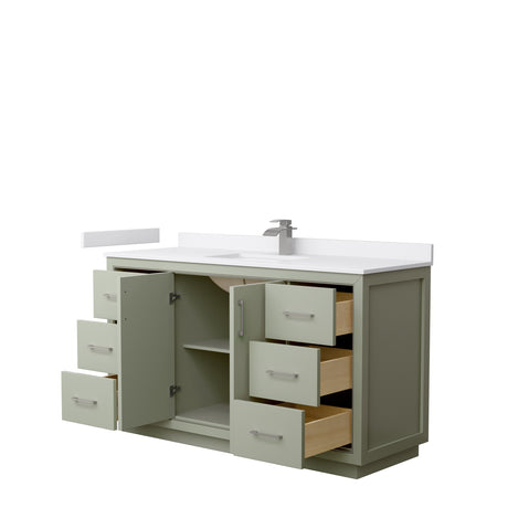 Icon 60 Inch Single Bathroom Vanity in Light Green White Cultured Marble Countertop Undermount Square Sink Brushed Nickel Trim