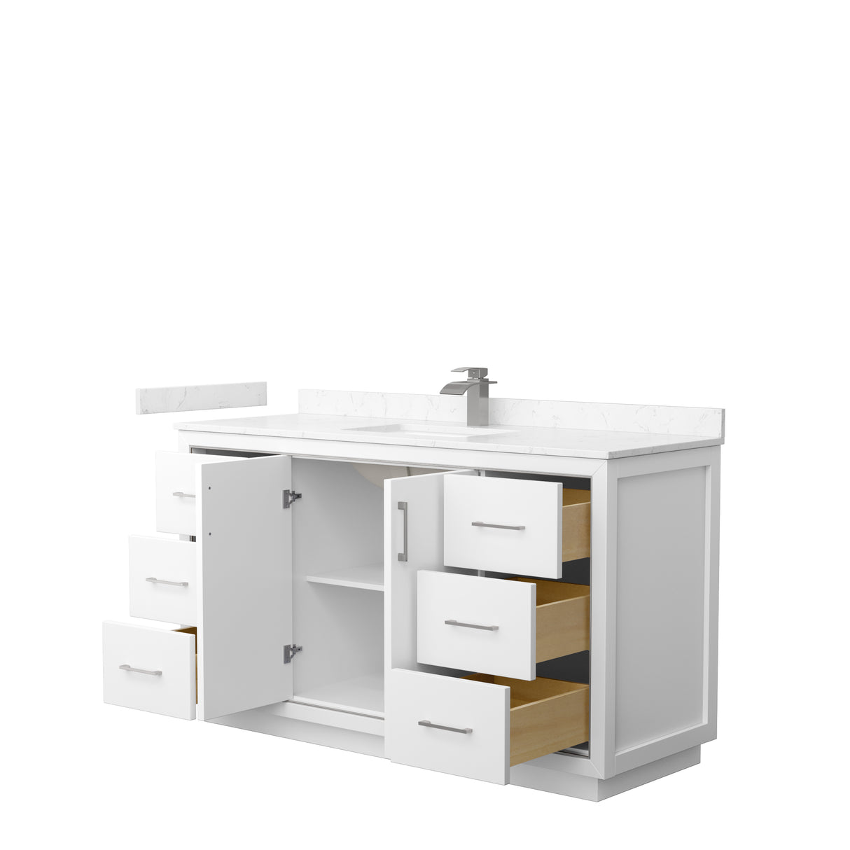 Icon 60 Inch Single Bathroom Vanity in White Carrara Cultured Marble Countertop Undermount Square Sink Brushed Nickel Trim