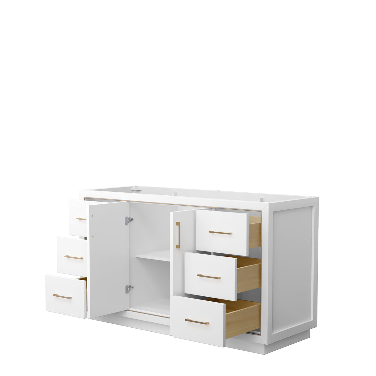 Icon 60 Inch Single Bathroom Vanity in White No Countertop No Sink Satin Bronze Trim