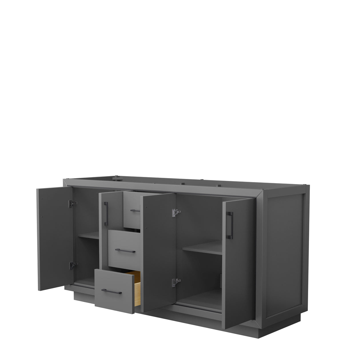 Icon 66 Inch Double Bathroom Vanity in Dark Gray No Countertop No Sink Matte Black Trim