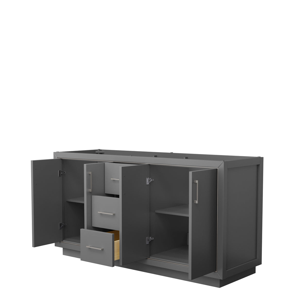 Icon 66 Inch Double Bathroom Vanity in Dark Gray No Countertop No Sink Brushed Nickel Trim