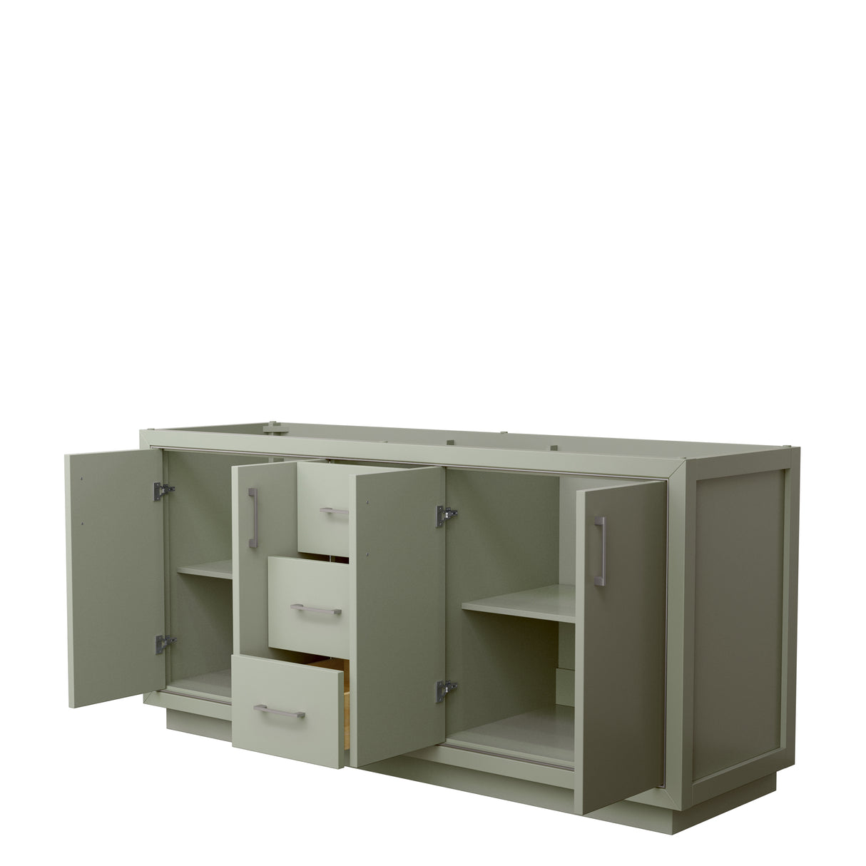 Icon 72 Inch Double Bathroom Vanity in Light Green No Countertop No Sink Brushed Nickel Trim