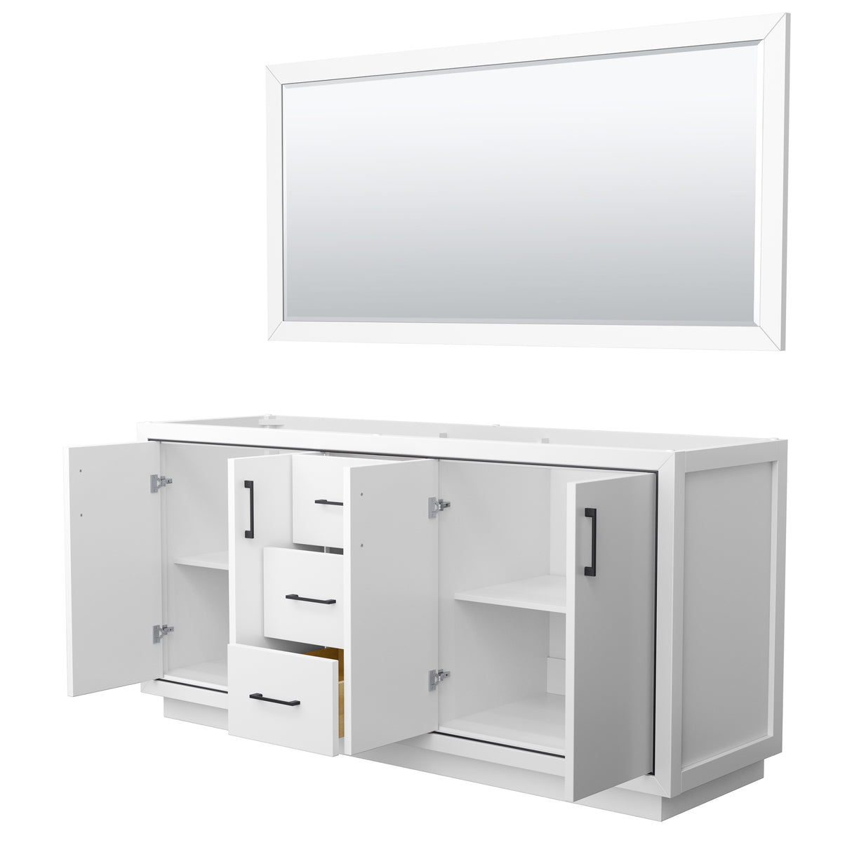 Icon 72 Inch Double Bathroom Vanity in White No Countertop No Sink Matte Black Trim