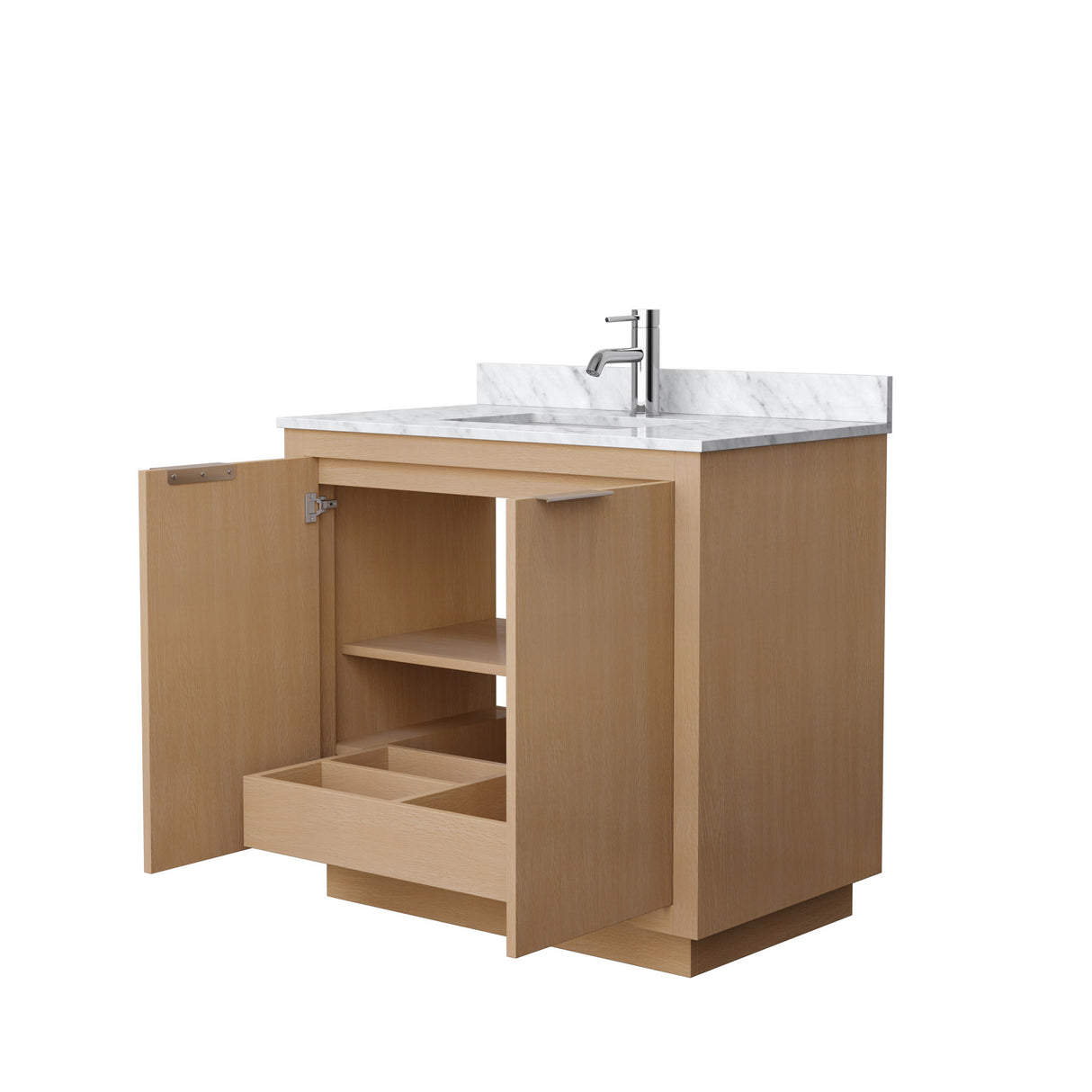 Maroni 36 Inch Single Bathroom Vanity in Light Straw White Carrara Marble Countertop Undermount Square Sink