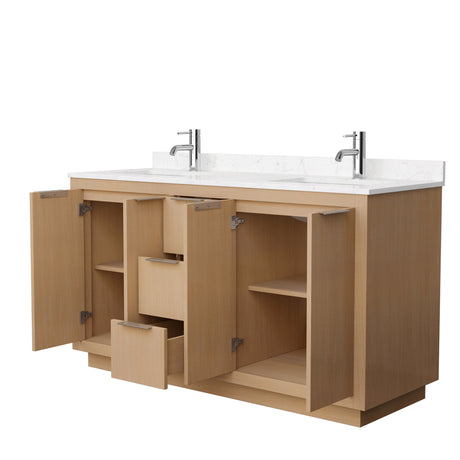 Maroni 60 Inch Double Bathroom Vanity in Light Straw Carrara Cultured Marble Countertop Undermount Square Sinks