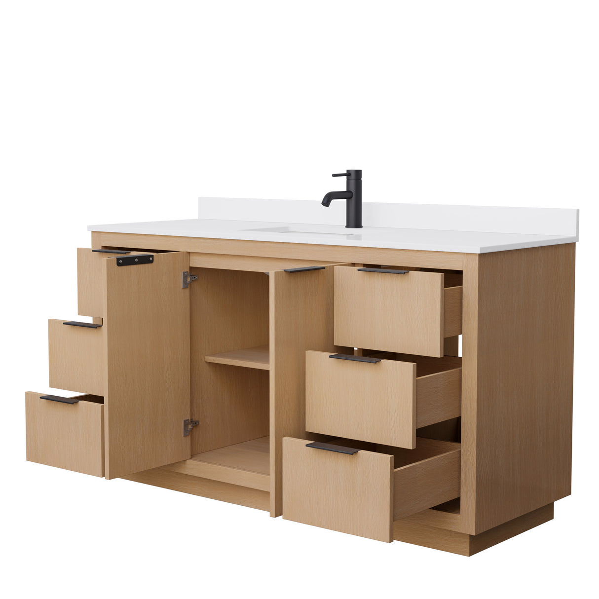 Maroni 60 Inch Single Bathroom Vanity in Light Straw White Cultured Marble Countertop Undermount Square Sink Matte Black Trim
