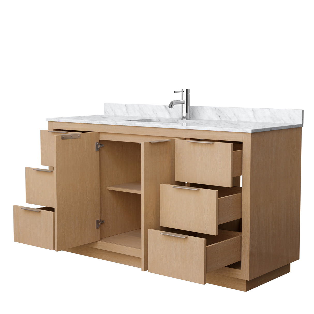 Maroni 60 Inch Single Bathroom Vanity in Light Straw White Carrara Marble Countertop Undermount Square Sink