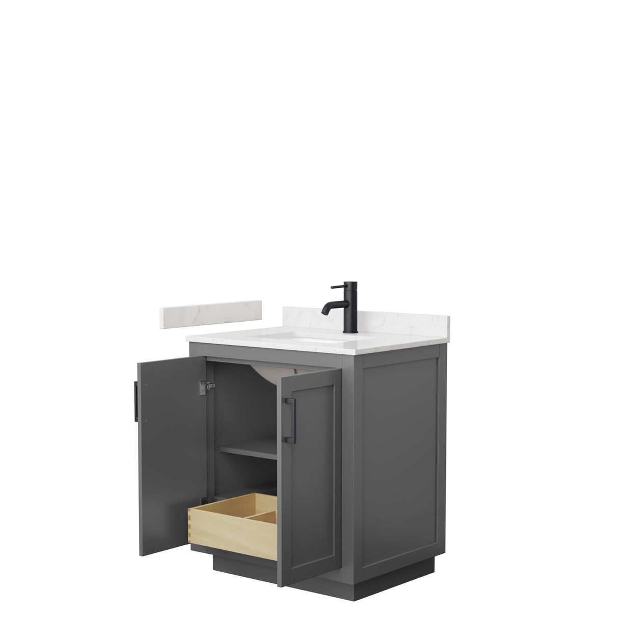 Miranda 30 Inch Single Bathroom Vanity in Dark Gray Carrara Cultured Marble Countertop Undermount Square Sink Matte Black Trim