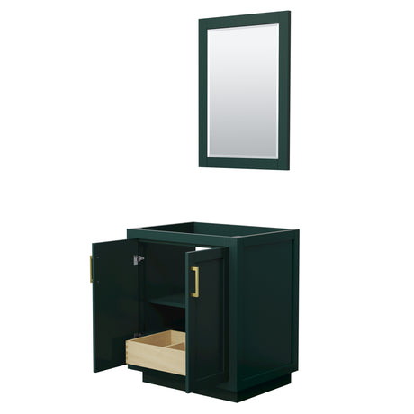 Miranda 30 Inch Single Bathroom Vanity in Green No Countertop No Sink Brushed Gold Trim 24 Inch Mirror