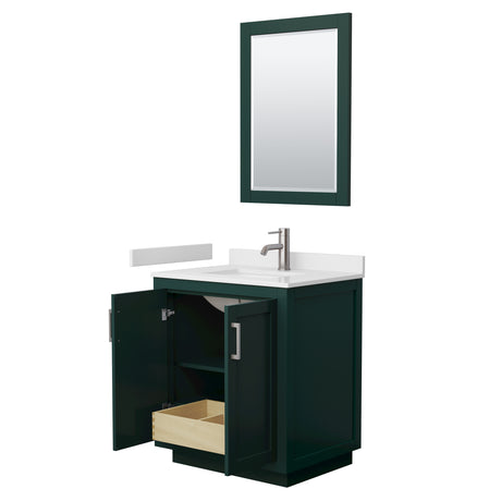Miranda 30 Inch Single Bathroom Vanity in Green White Cultured Marble Countertop Undermount Square Sink Brushed Nickel Trim 24 Inch Mirror