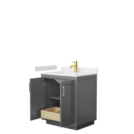 Miranda 30 Inch Single Bathroom Vanity in Dark Gray Carrara Cultured Marble Countertop Undermount Square Sink Brushed Gold Trim