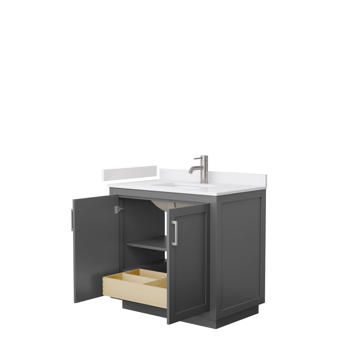 Miranda 36 Inch Single Bathroom Vanity in Dark Gray White Cultured Marble Countertop Undermount Square Sink Brushed Nickel Trim