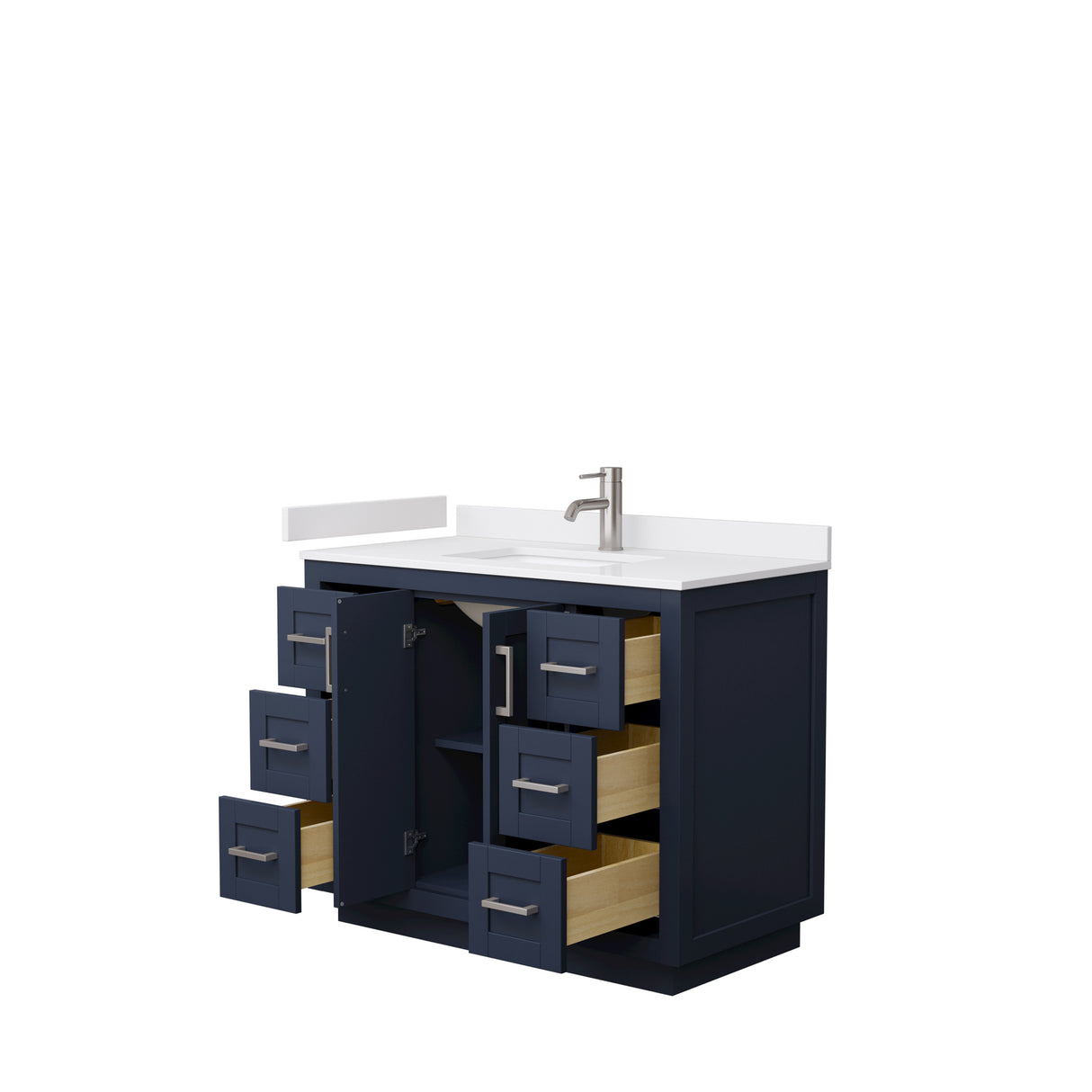 Miranda 42 Inch Single Bathroom Vanity in Dark Blue White Cultured Marble Countertop Undermount Square Sink Brushed Nickel Trim
