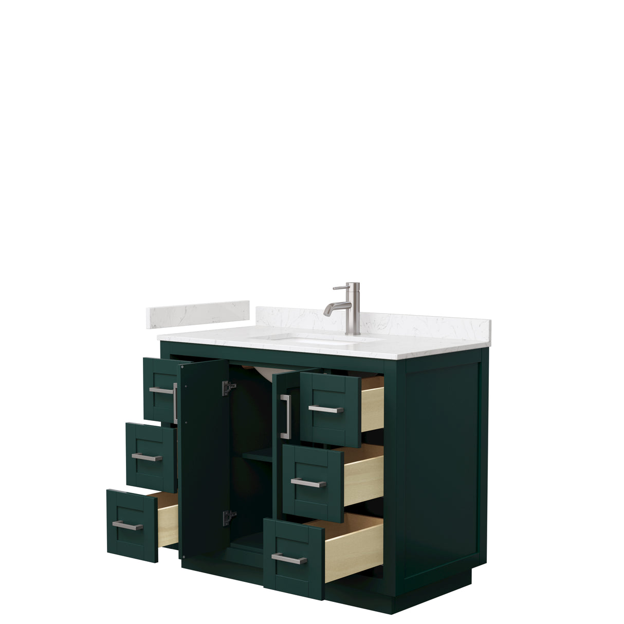 Miranda 42 Inch Single Bathroom Vanity in Green Carrara Cultured Marble Countertop Undermount Square Sink Brushed Nickel Trim