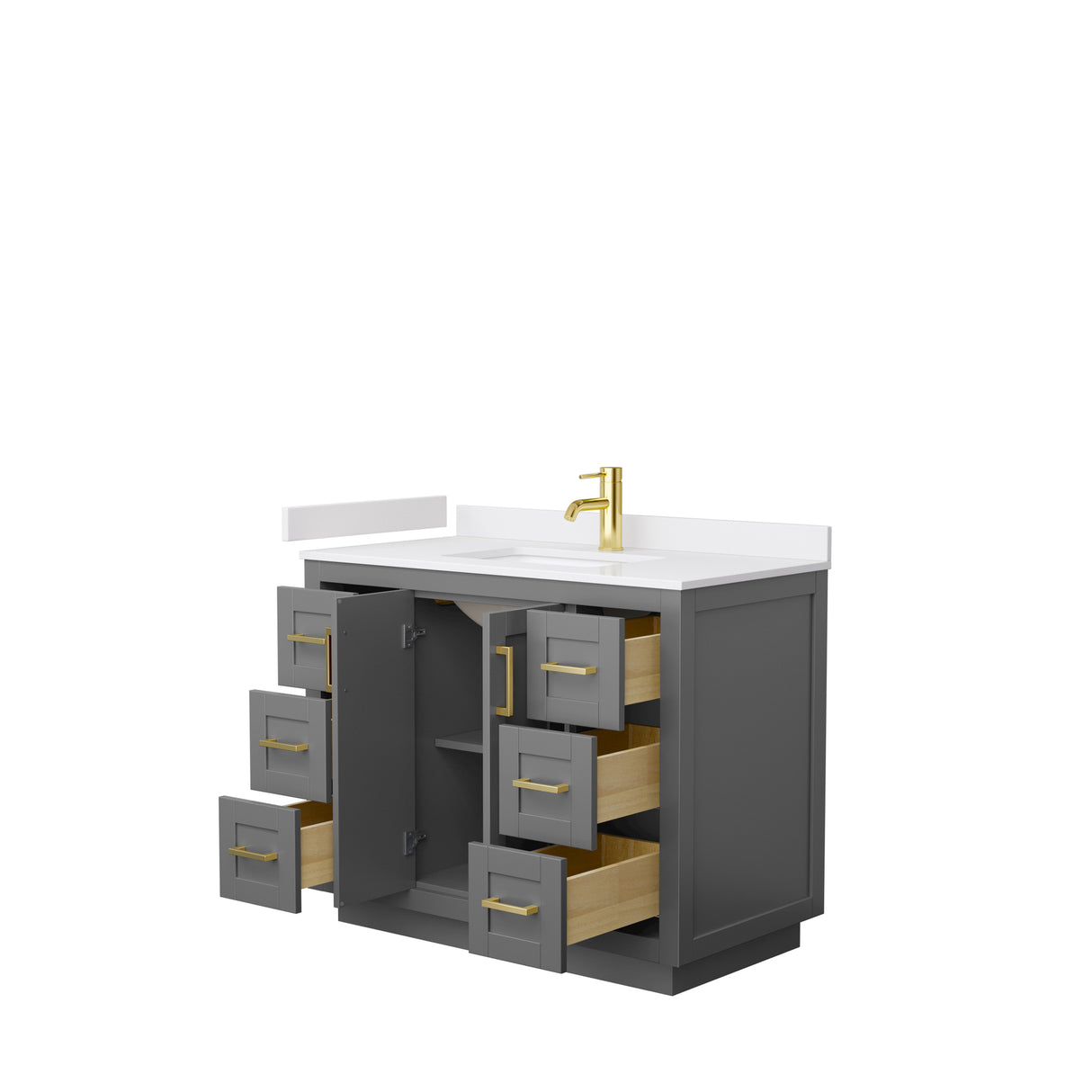 Miranda 42 Inch Single Bathroom Vanity in Dark Gray White Cultured Marble Countertop Undermount Square Sink Brushed Gold Trim