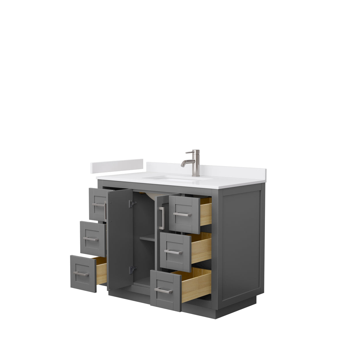 Miranda 42 Inch Single Bathroom Vanity in Dark Gray White Cultured Marble Countertop Undermount Square Sink Brushed Nickel Trim