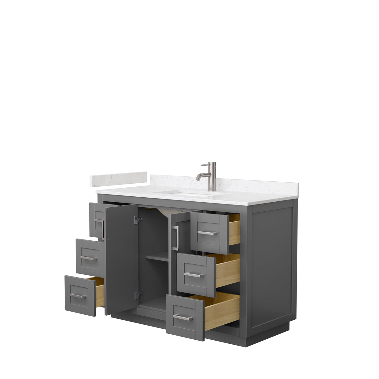 Miranda 48 Inch Single Bathroom Vanity in Dark Gray Carrara Cultured Marble Countertop Undermount Square Sink Brushed Nickel Trim