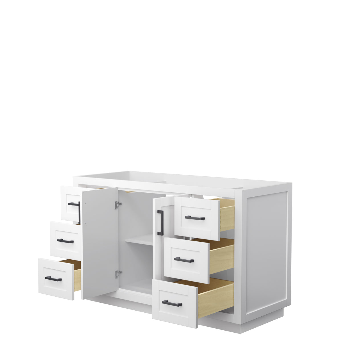 Miranda 54 Inch Single Bathroom Vanity in White No Countertop No Sink Matte Black Trim