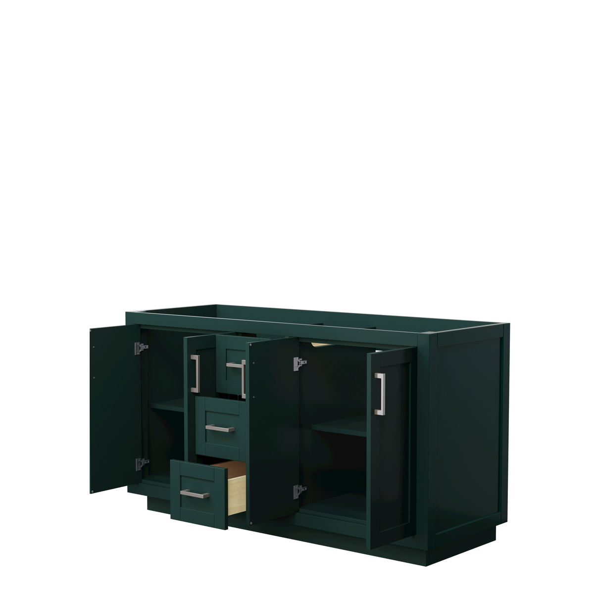 Miranda 60 Inch Double Bathroom Vanity in Green No Countertop No Sink Brushed Nickel Trim