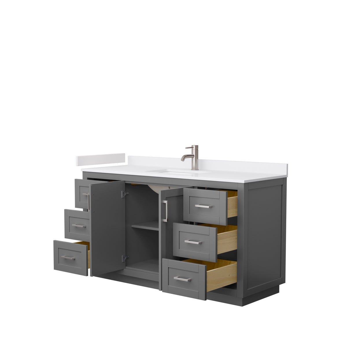 Miranda 60 Inch Single Bathroom Vanity in Dark Gray White Cultured Marble Countertop Undermount Square Sink Brushed Nickel Trim