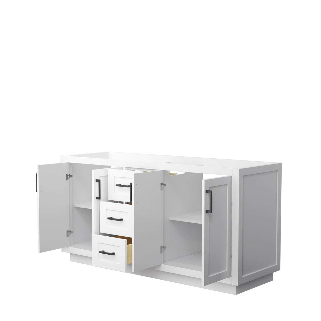Miranda 66 Inch Double Bathroom Vanity in White No Countertop No Sink Matte Black Trim