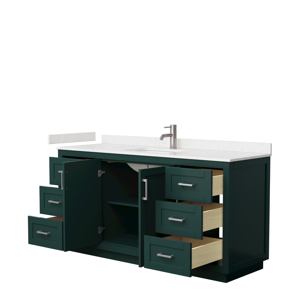 Miranda 66 Inch Single Bathroom Vanity in Green Carrara Cultured Marble Countertop Undermount Square Sink Brushed Nickel Trim