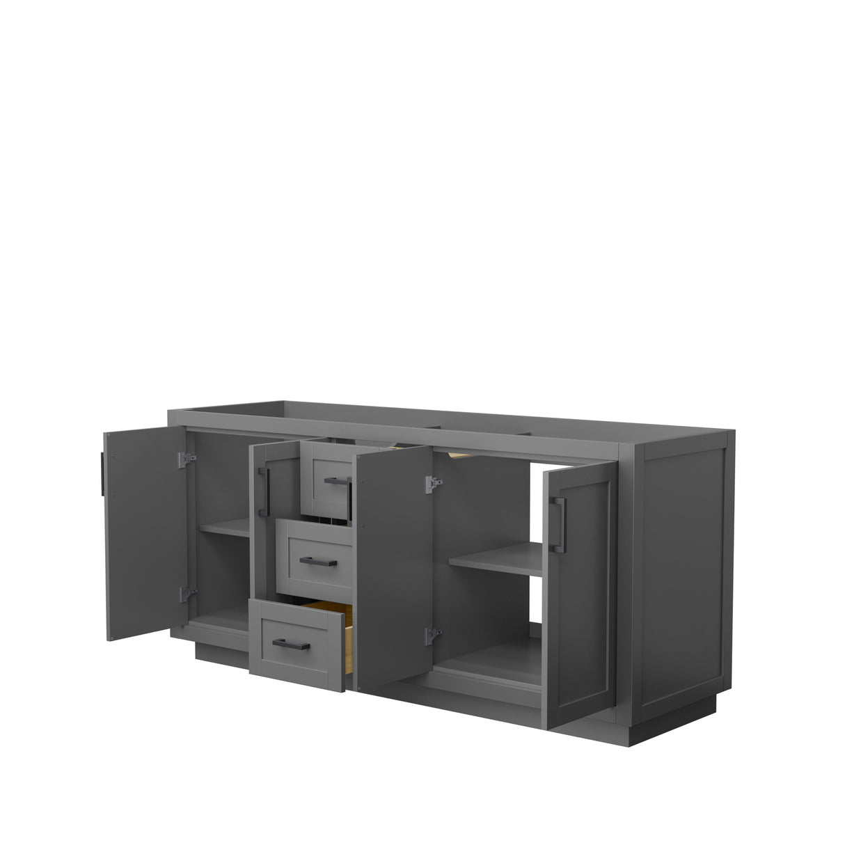 Miranda 72 Inch Double Bathroom Vanity in Dark Gray No Countertop No Sink Matte Black Trim