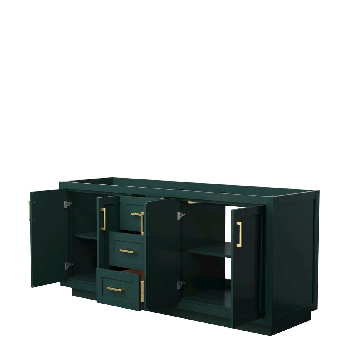 Miranda 72 Inch Double Bathroom Vanity in Green No Countertop No Sink Brushed Gold Trim