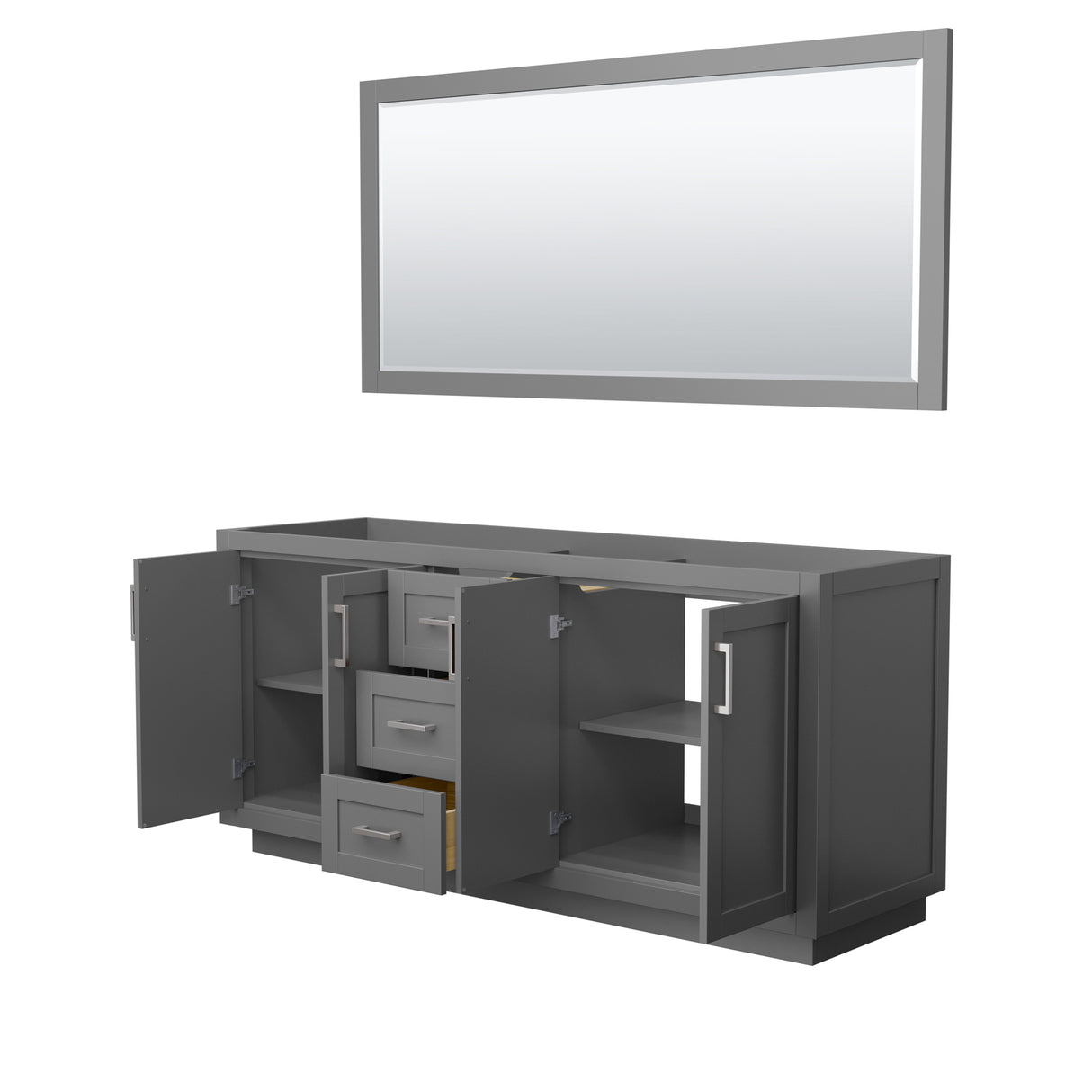 Miranda 72 Inch Double Bathroom Vanity in Dark Gray No Countertop No Sink Brushed Nickel Trim 70 Inch Mirror