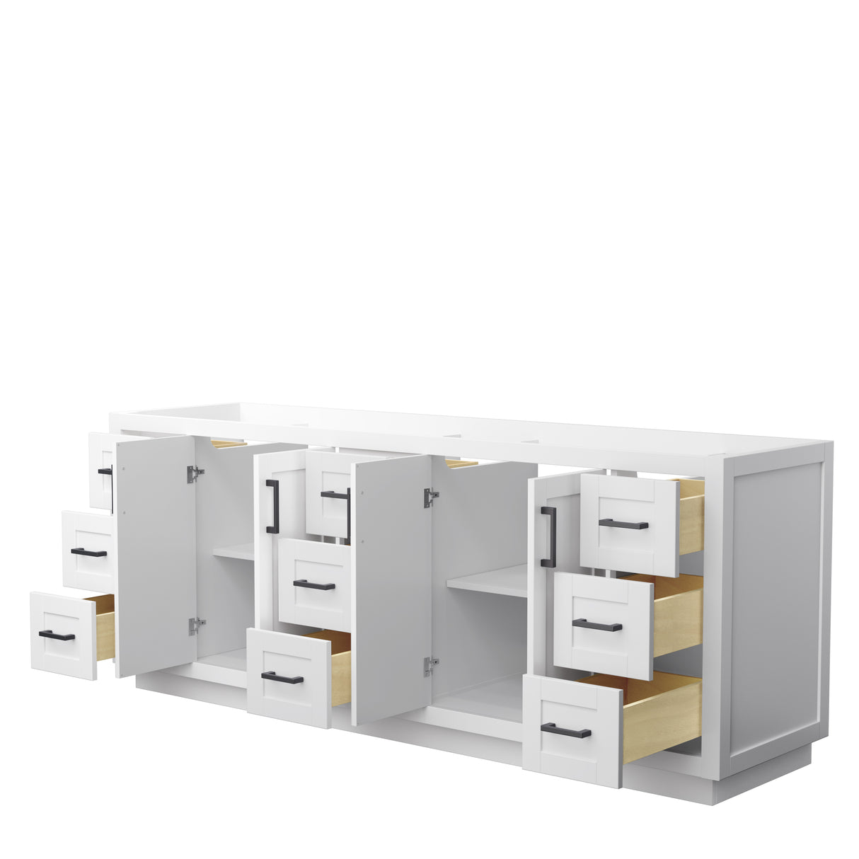 Miranda 84 Inch Double Bathroom Vanity in White No Countertop No Sink Matte Black Trim