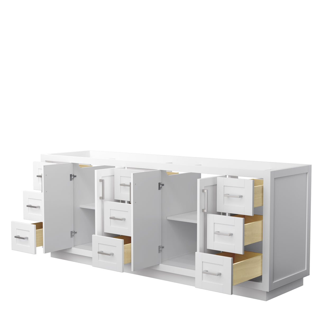 Miranda 84 Inch Double Bathroom Vanity in White No Countertop No Sink Brushed Nickel Trim