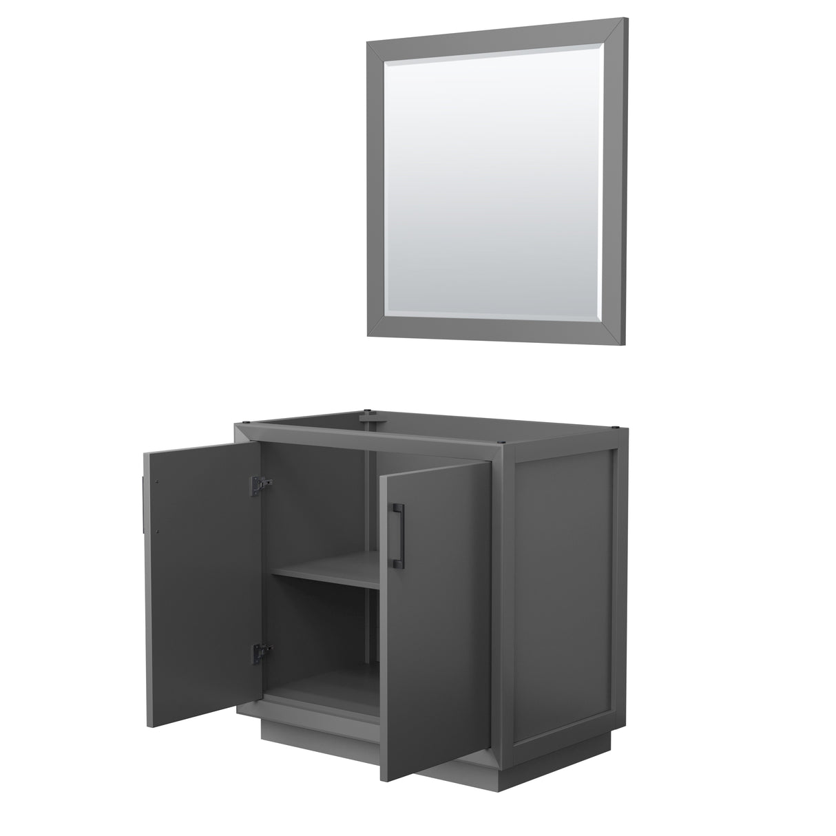 Strada 36 Inch Single Bathroom Vanity in Dark Gray No Countertop No Sink Matte Black Trim 34 Inch Mirror