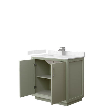 Strada 36 Inch Single Bathroom Vanity in Light Green Carrara Cultured Marble Countertop Undermount Square Sink Brushed Nickel Trim