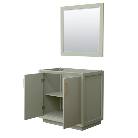 Strada 36 Inch Single Bathroom Vanity in Light Green No Countertop No Sink Satin Bronze Trim 34 Inch Mirror