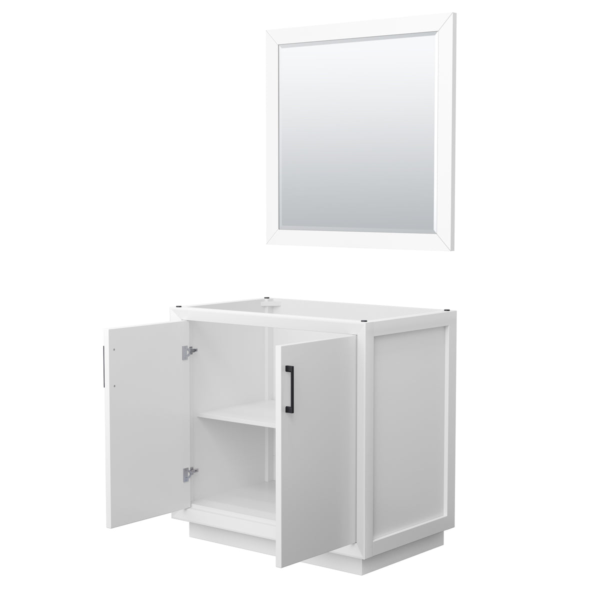 Strada 36 Inch Single Bathroom Vanity in White No Countertop No Sink Matte Black Trim 34 Inch Mirror
